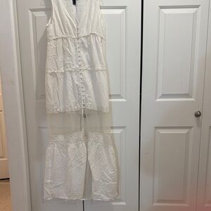 White Sleeveless Votyon and Sheer Maxi Dress,L